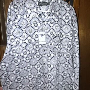 Geometric Patterned Men's Shirt - White and Black
